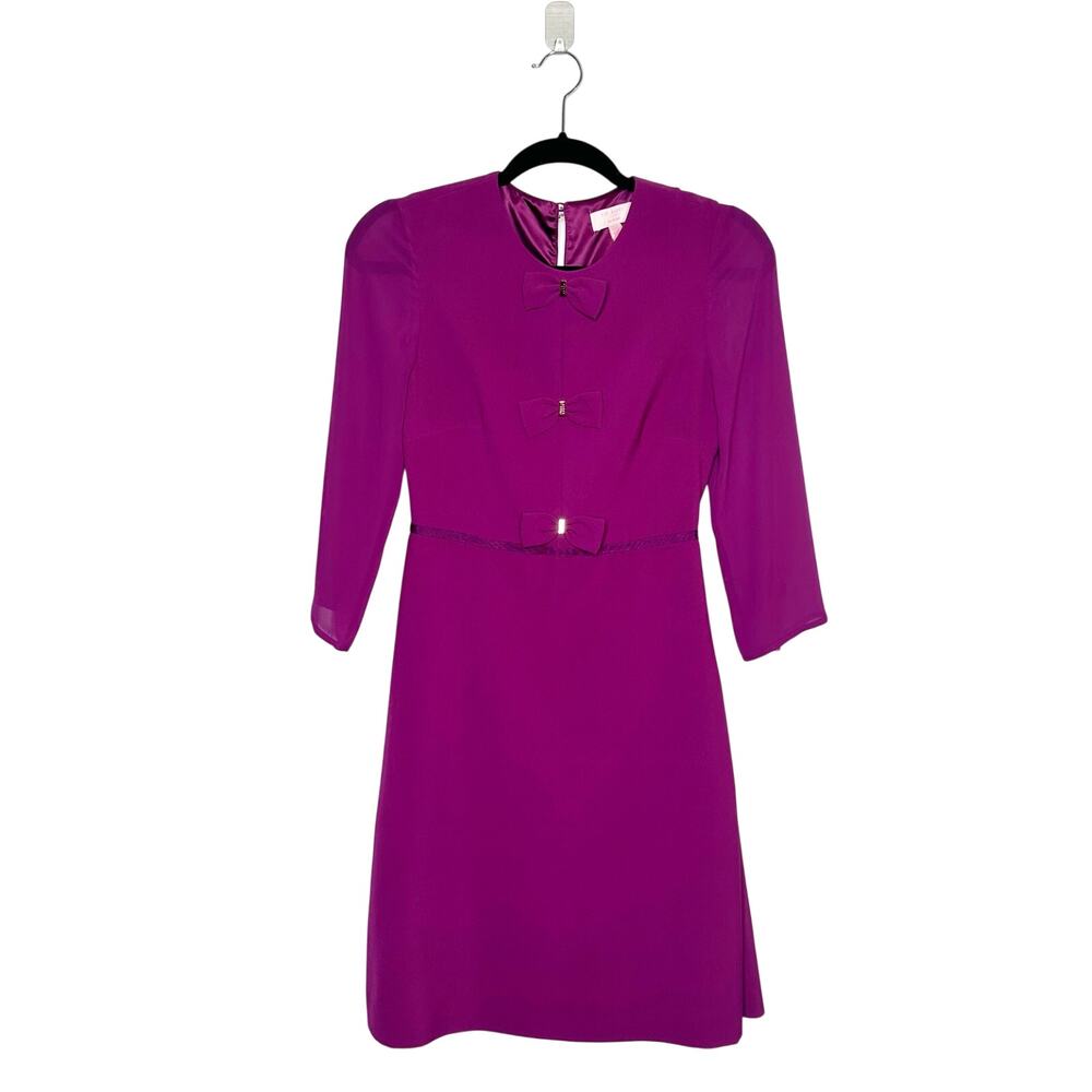 NEW Ted Baker Bow Detail Dress Sheer Sleeve Women's Purples Size 0 XS - Picture 3 of 7